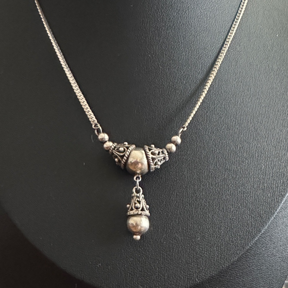 Vintage Sterling Silver Ornate Bead Necklace